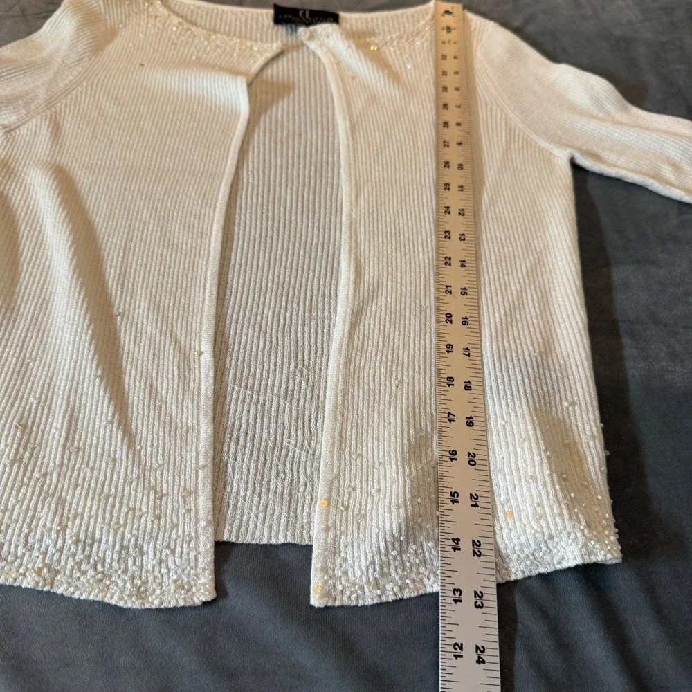 Vintage Carole Little Cardigan M Cream Hand Beaded Sequin Coquette Sweater